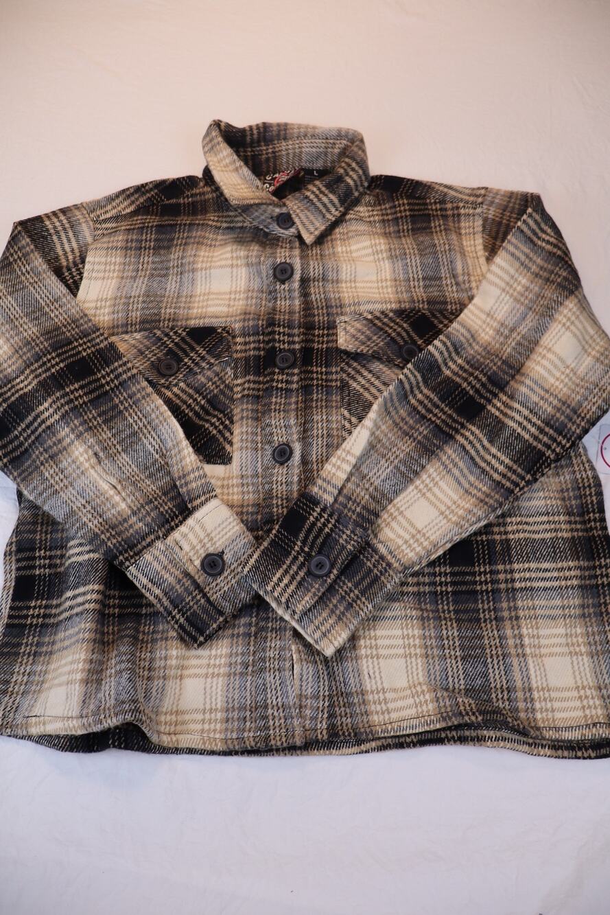 Casual Country Outfitters Button Down Shirt Mens Beige Black Plaid Long Sleeve L